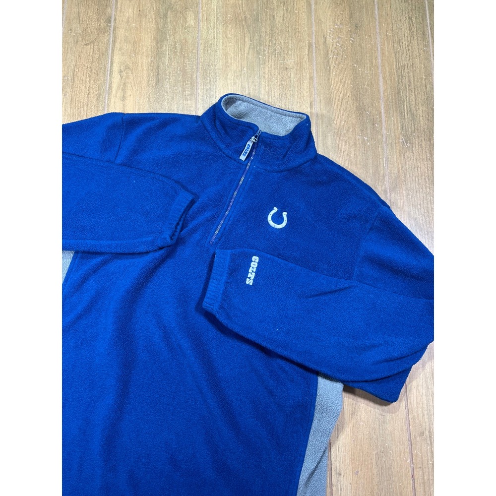 NFL Indianapolis Colts Fleece Quarter Zip Pullover Blue Grey Mens Large